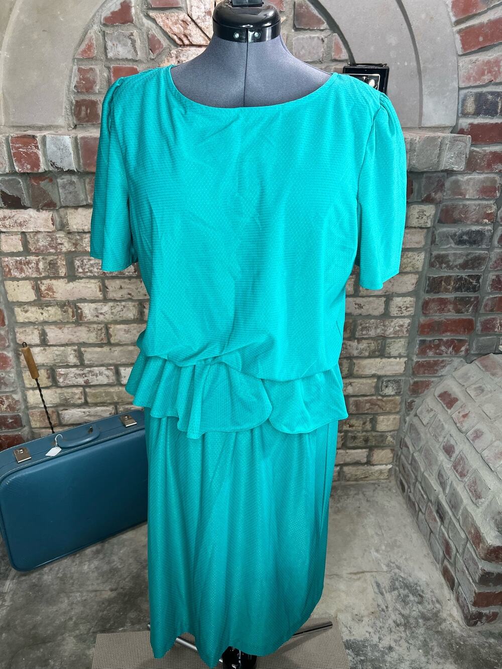 blouson dress peplum green vintage 1980s